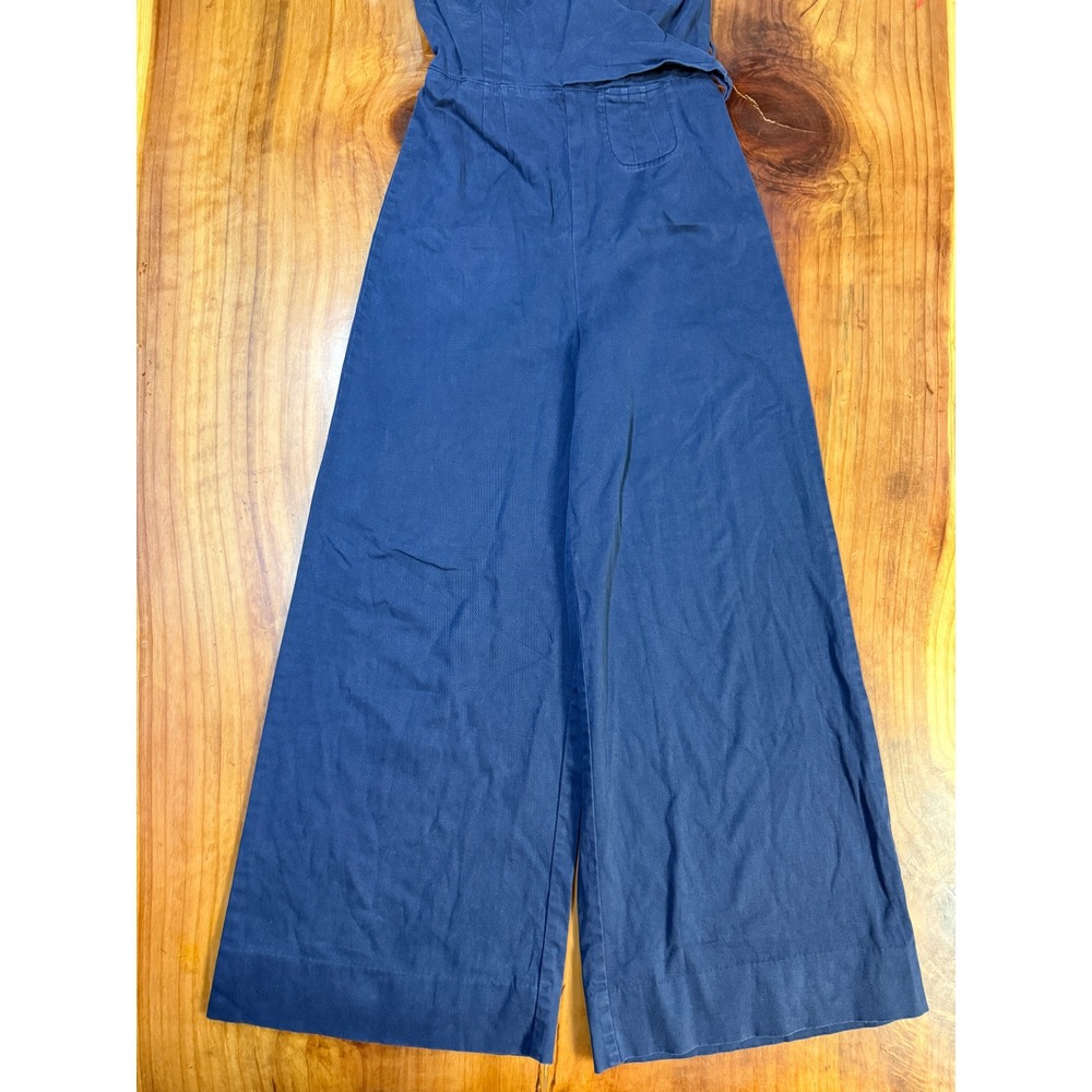 Anthropologie Chino Wide leg Jumpsuit 2 Navy Cotton Stretch Sleeveless Q3-12 - Picture 3 of 7